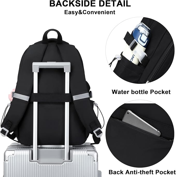 Laptop Backpack 15.6 Inch College Backpacks for Women, School Backpack for Girls,Students Aesthetic Anti Theft Travel Daypack Large Bookbags Middle High School Back Pack(Black)