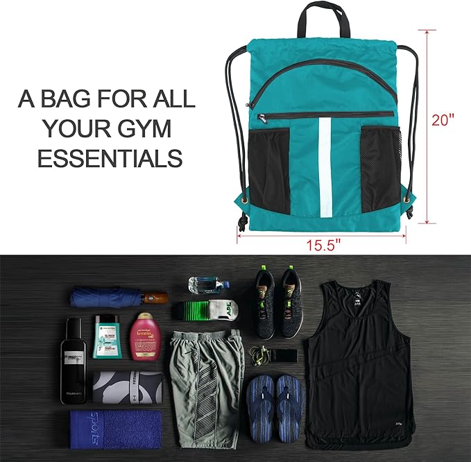 BeeGreen Drawstring Backpack Bag with Shoe Compartment, X-Large Black Gym Sports String Cinch Backpack