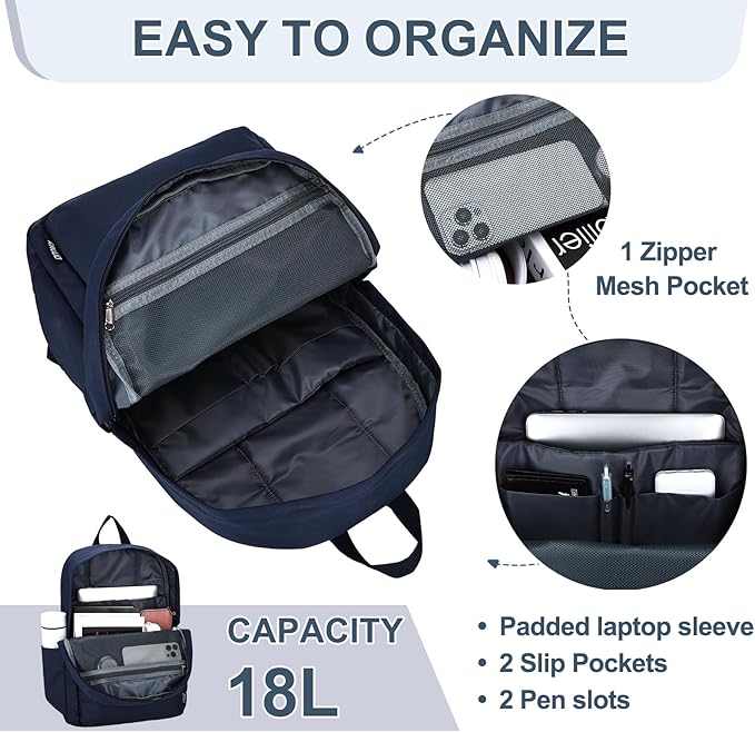 RAVUO Backpack for School, Large Mens Boobbag Water Resistant 15.6 inch Laptop Back Pack for College Unisex Schoolbag Daypack with Compartments for College Work Travel,Blue