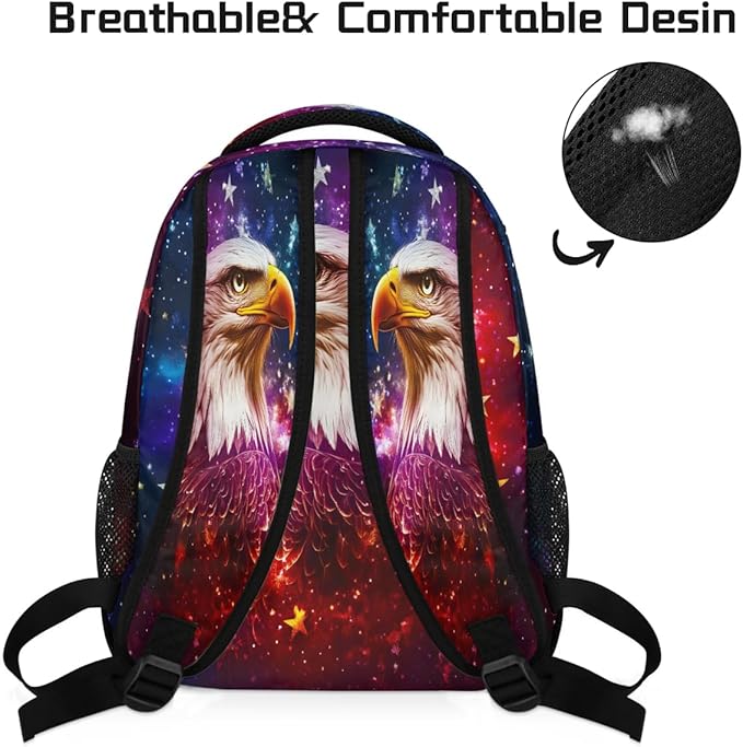Pardick Eagle American Flag Backpack for Kids Girls Boys Lightweight School College Students 18in Bookbag Large Capacity Computer Backpacks Laptop Rucksack Travel Gym Hiking Camping Daypack