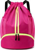 Drawstring Backpack Gym Bag with Shoes Compartment for Soccer, Basketball, Swim, Water-Resistant String Backpack Beach Cinch for Women Men, Rose