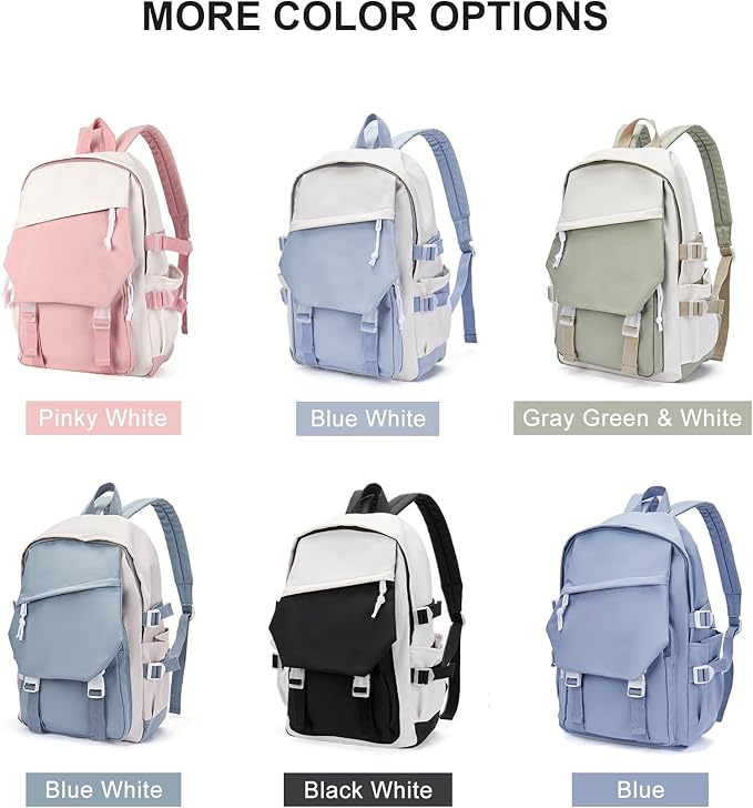 coowoz School Backpack Kids College Aesthetic Cute Backpack Lightweight Casual Daypack Laptop Backpacks Men Women Rucksack Sport High Middle School Bookbag for Girls Boys Gray Green white