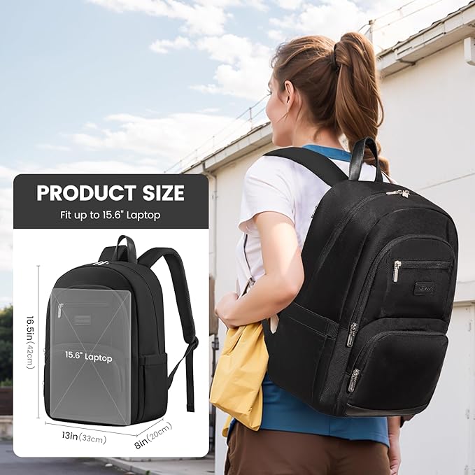 LOVEVOOK Travel Laptop Backpack for Men Women, Waterproof Work Backpack Fits 15.6 Inch Laptop, Large Computer Backpack for College, Black