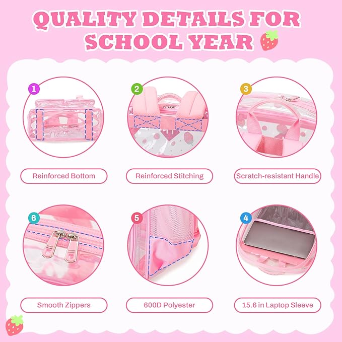 Clear Backpack for School,Heavy Duty PVC Transparent Bookbag for Girls Stadium Approved See Through Backpack