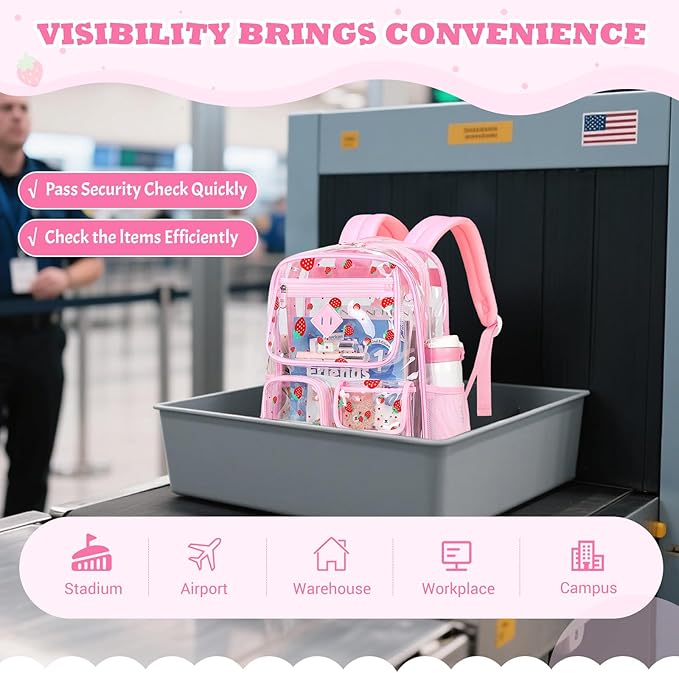 Clear Backpack for School,Heavy Duty PVC Transparent Bookbag for Girls Stadium Approved See Through Backpack