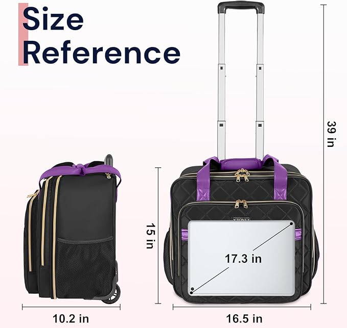 Ytonet Rolling Laptop Bag, 17.3 Inch Rolling Briefcase for Women, Water Resistant Computer Bag with Wheels for Work Travel College Business Overnight Wife Mom Teacher, Black Purple
