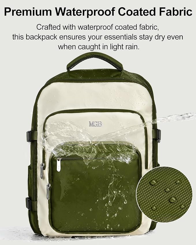 Travel Backpack for Women & Men, Large Carry On Personal Item Bag Airline Approved, Waterproof Traveling Overnight Bags, Gifts Laptop Backpack for Travelers College-Students Commuters (Green/Beige)