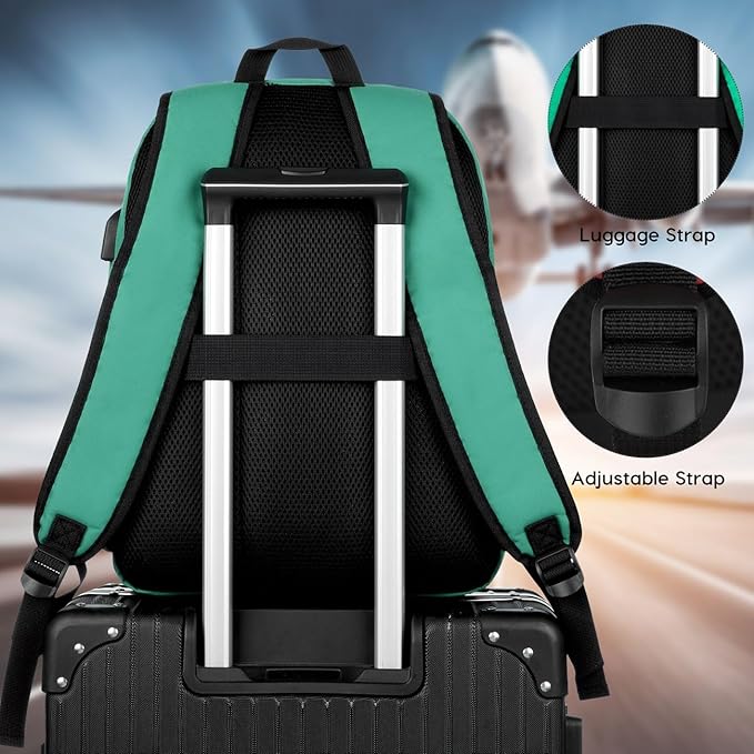 YAMTION School Backpack for Teens,Green Bookbag Classic Backpack with USB Port for High School College Students