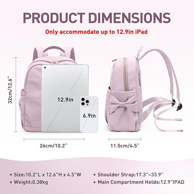 Mini Backpack for Women Small Backpack Purse Cute Stylish Lightweight Daypack for College Work Travel Party,12.9Inch, Pinkish Purple