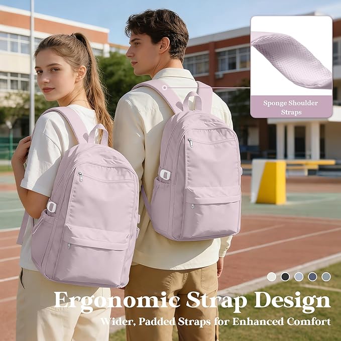 Simple School Backpack For Women,Lightweight College Backpack,High School Bag For Teens Boys Girls,Casual daypack Small Travel Backpacks Men Kawaii Bookbag(Purple)