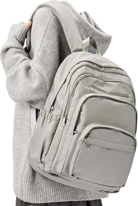 College Backpack For Women Men,Lightweight High School Bag,School Backpack With Lots Of Pockets,Cute Bookbag For Teens Boys Girls,Casual Daypack Backpack For School(Gray Brown)