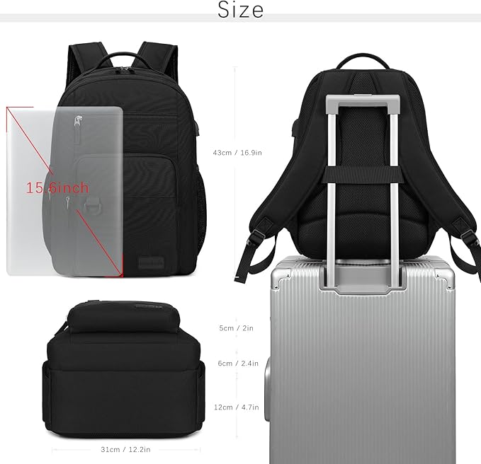 ecodudo Lightweight Black Backpack for Men Casual School Backpacks for College Work15.6 inch Laptop Bookbag with USB Charging Port