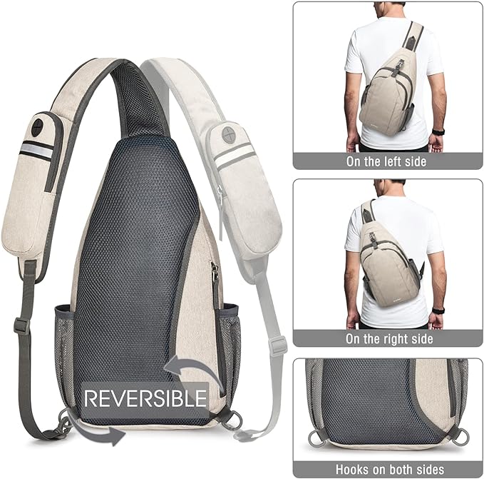 G4Free Sling Bag RFID Blocking Sling Backpack Crossbody Chest Bag Daypack for Hiking Travel(Ivory)
