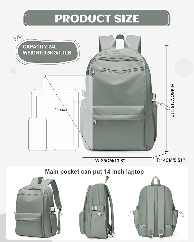 School Backpack for Teen Girls Lightweight College Backpack Women Travel Backpacks Waterproof High School Bookbag for Men Classic Casual Daypacks(Green)
