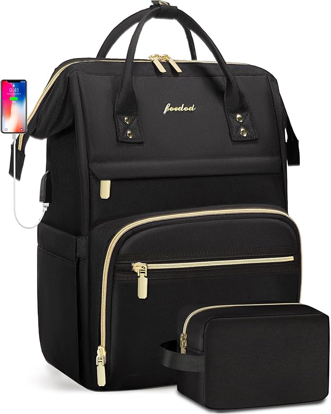 Backpack for Women 15.6 Inch Laptop Backpack Work Business Backpacks Purse Waterproof Computer College Backpacks Nurse Bag Backbag 2 Sets Casual Daypack for Travel Black