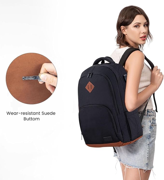 LOVEVOOK School Backpack for Women Men Black Backpack with 17.3" Laptop Compartment Lightweight Bookbag for College Work High School