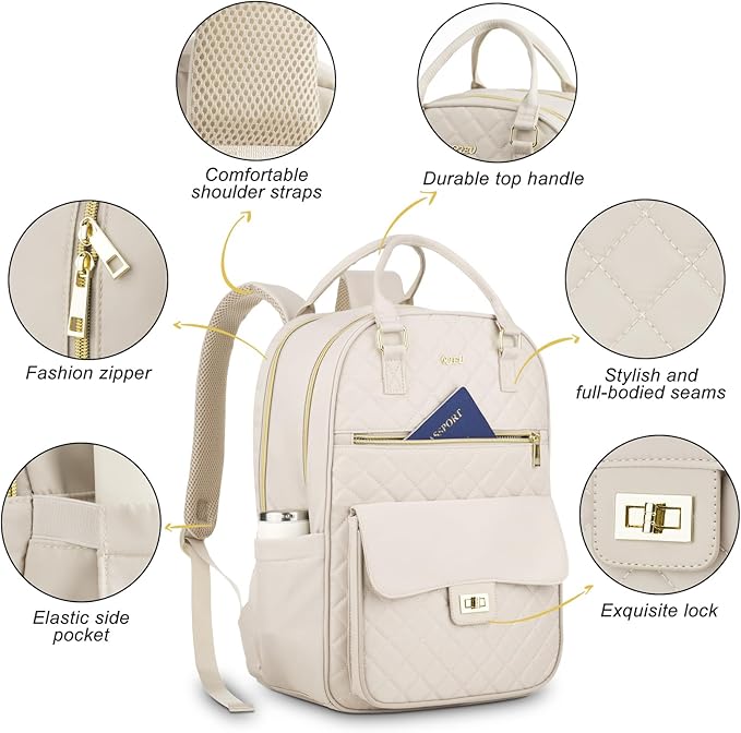 Girls Laptop Backpacks 15.6 Inch,Large Capacity School Bag College Backpack with USB Charging Port,Fashion Bookbags Computer Bag for Teens Students,Off-white