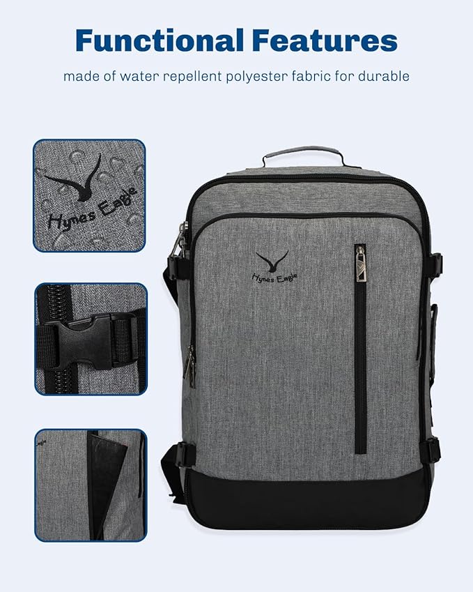Hynes Eagle Carry on Backpack 38L Large Travel Backpack for Women Flight Approved Weekender Bag Laptop Backpack Men 15 inches Black Grey 2023