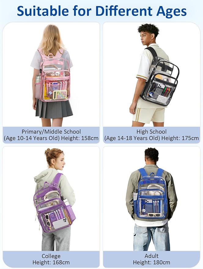 Extra Large Clear Backpack with TSA Lock, Heavy Duty Transparent See Through Clear Bookbag for College, Work, Travel, Casual Sport, Black