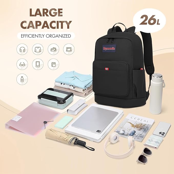 Classic Casual Backpack, Lightweight Daypack with 10 Pockets, Laptop Compartment, EVA Foam Pad (Black)