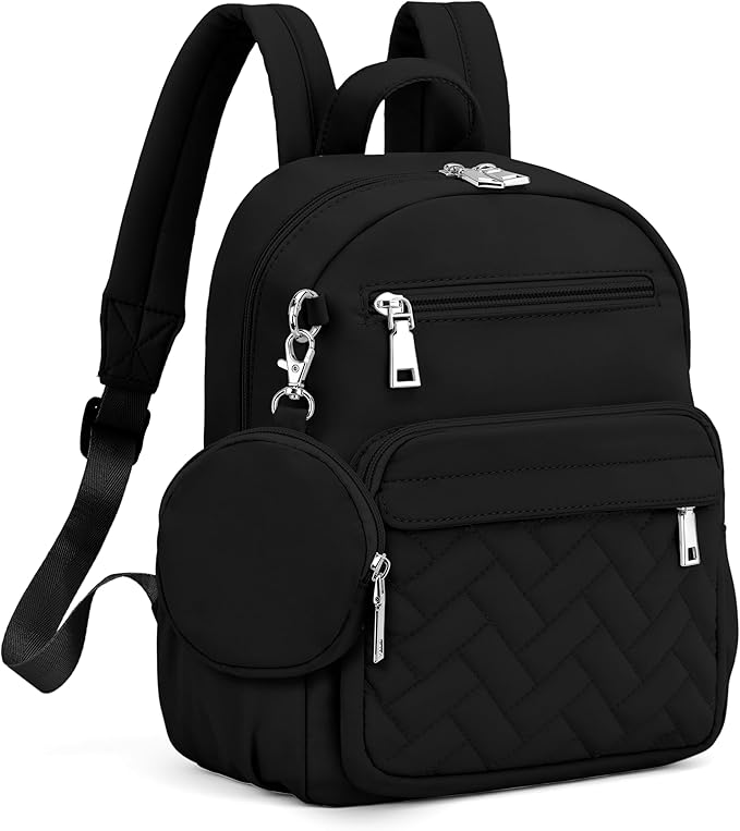 Mini Backpack for Women Small Backpack Purse, Anti Theft Backpack Waterproof Lightweight Puffer Back packs for Travel, Work with Coin Purse Black