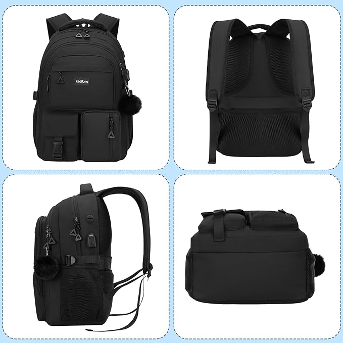Cute School Backpack for Women,Bookbag Middle High School Bags Teen Girls,Knapsack Back Pack Stuff for College Student,Black