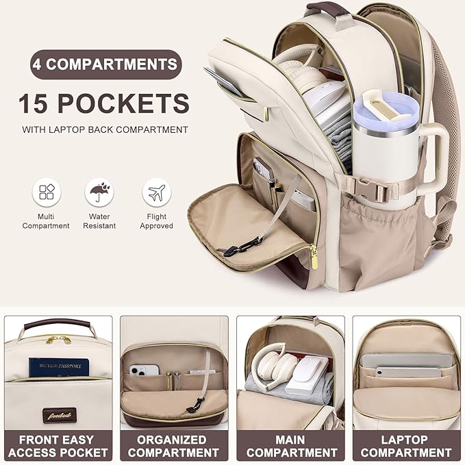Laptop Backpack for Women Bookbag: 15.6 inch Work Backpacks with Pouch Pocket for Large Capacity Cup & USB Charger College Book Bag Travel Business Nurse Teacher Bookbags Anti-theft Back Pack