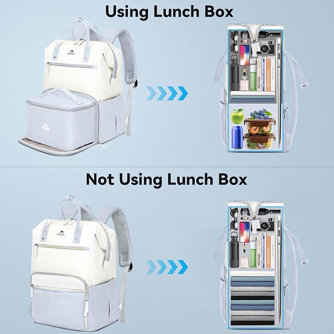MATEIN Insulated Lunch Backpack, 15.6 Inch Laptop Backpack with Lunch Compartment, Teacher Work Bag with Lunchbox Meal Prep Bag Nurse Backpacks Gifts for Men Women Office College Commute, 2pcs Set