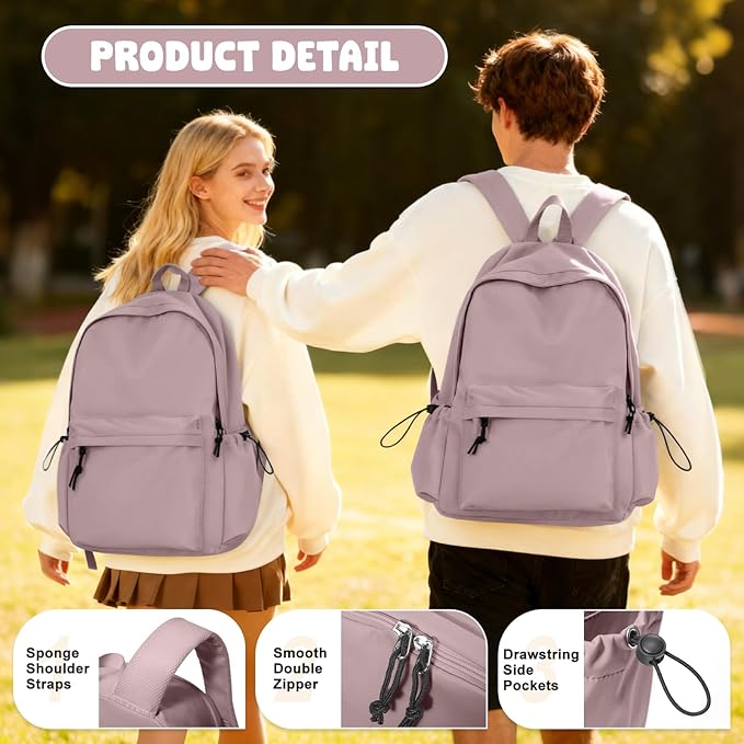 VECAVE School Backpack Purple Waterproof Bookbag Casual Lightweight Travel Rucksack Daypack Backpacks for Men Women College High School Bags backpack for Boys Girls Teens