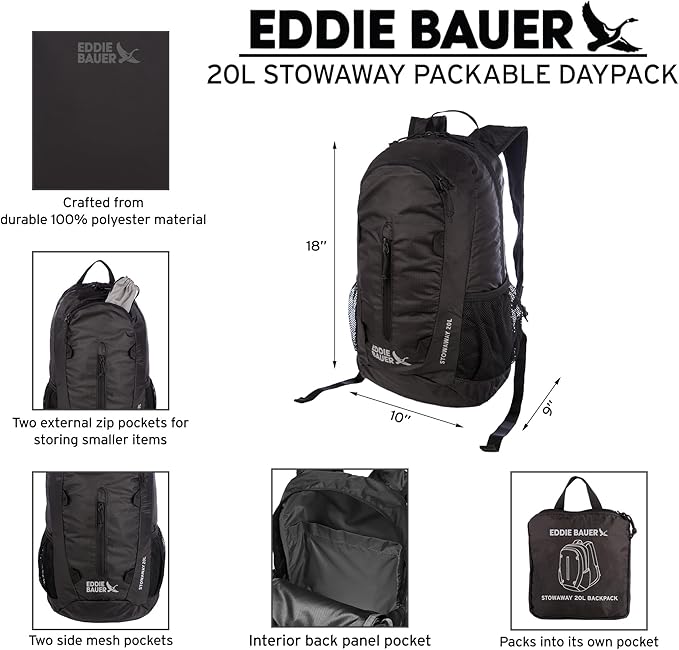 Eddie Bauer Stowaway Packable Backpack | Travel | Outdoor | Lightweight | Foldable | Durable | Ripstop Polyester | 20L - Marine