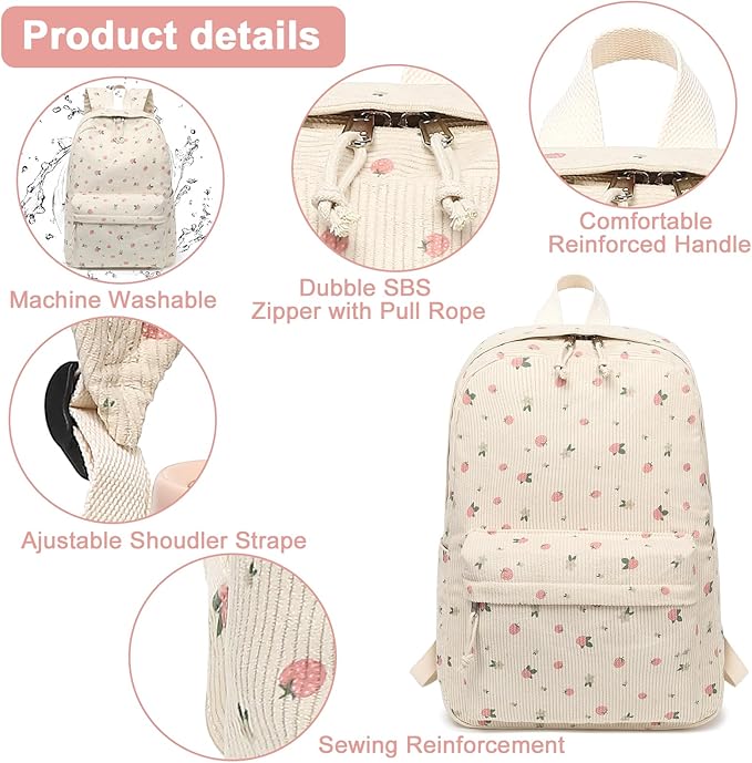 BTOOP School Backpack for Teens Large Corduroy Bookbag Lightweight 15.6 inch Laptop Bag for Girls Women Casual High School College