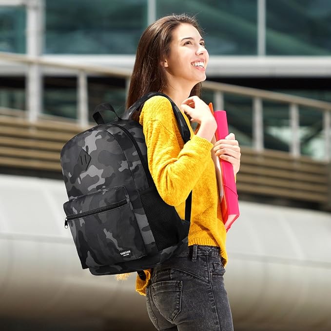 YAMTION 17 Inch School Backpack,Classic Bookbag Men and Teen Boy Schoolbag with USB Charging Port for High School College Office Work Travel