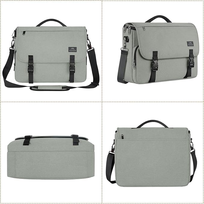 MATEIN Messenger Bag for Men, Briefcases Lightweight Men's Laptop Bag 17.3 inch Water Resistant Crossbody Satchel Computer Work Office Case with Shoulder Strap, Grey