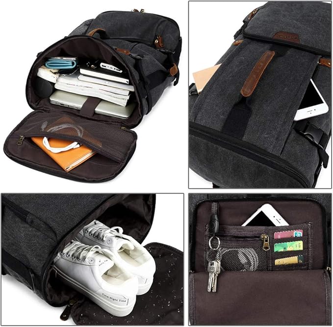 G-FAVOR 40L Travel Backpack, Vintage Canvas Rucksack Convertible Duffel Bag Carry On Backpack Fit for 17.3 Inch Laptop Bag