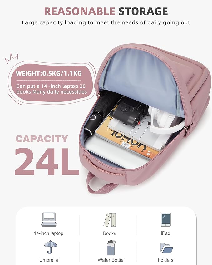Lightweight School Backpack for Women Men, Laptop Travel Casual Daypack College Secondary School Bags Bookbag for Teenage Girls Boys, Pink