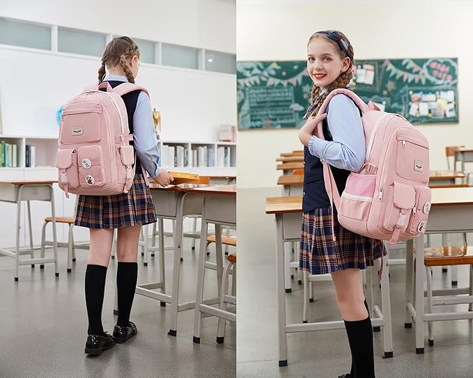 Makukke School Backpacks for Teen Girls - Laptop Backpacks 15.6 Inch College Cute Bookbag Anti Theft Women Casual Daypack,Pink Backpack