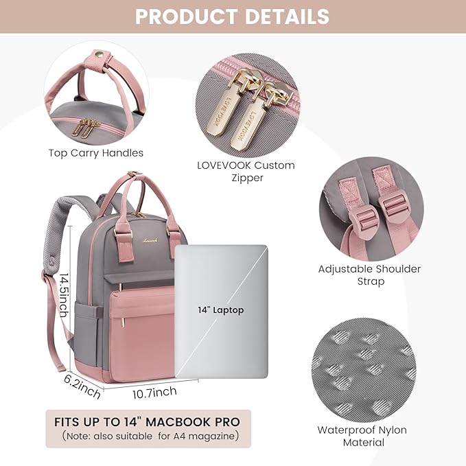 LOVEVOOK Backpack purse for Women, 14 Inch Laptop backpack Cute Waterproof Backpacks Stylish Travel Bags Vintage Daypacks for College Work