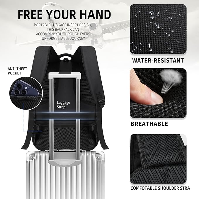 Backpack for Men Women, School Backpack for Boys Girls Teens, Work Business College Backpacks with Reinforced Straps, Black Student Bookbag Fits 17.3 Inch Laptop with Reinforced Straps, Gifts