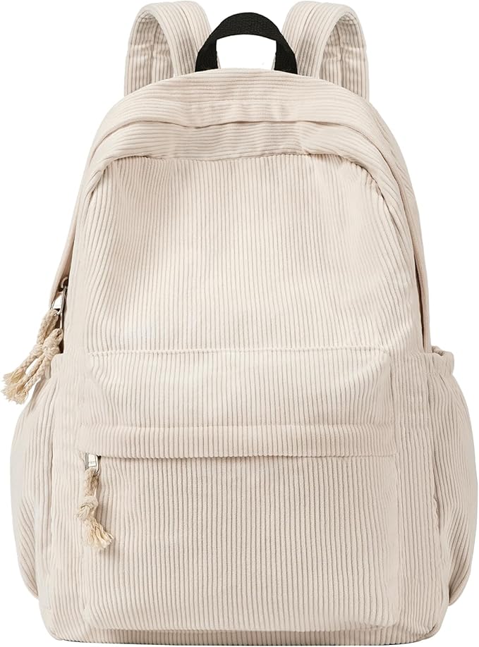 School Backpack for Teens, Corduroy Bookbag with 6X Cute Pin Accessories, Lightweight High School College Laptop Bags, Women Travel Daypacks