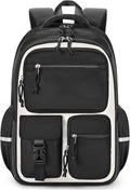 mibasies School Backpack for Teen Girls: 17.9 IN Backpack for Women with Laptop Compartment for Middle High Elementary School College Travel- Kids Bookbag Black Beige