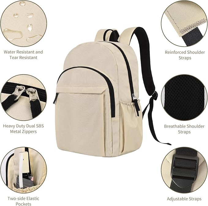 Basic Backpack for School, Water Resistant Bookbag for Girls, Travel Laptop Backpack, Work Backpack for Women, Backpack for College Students, Bookbag for High, Middle School