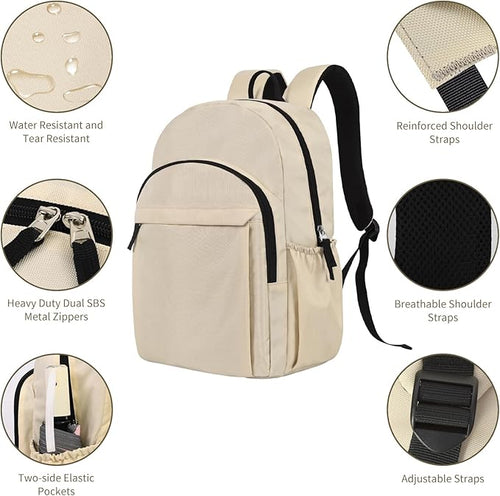 Basic Backpack for School, Water Resistant Bookbag for Girls, Travel Laptop Backpack, Work Backpack for Women, Backpack for College Students, Bookbag for High, Middle School