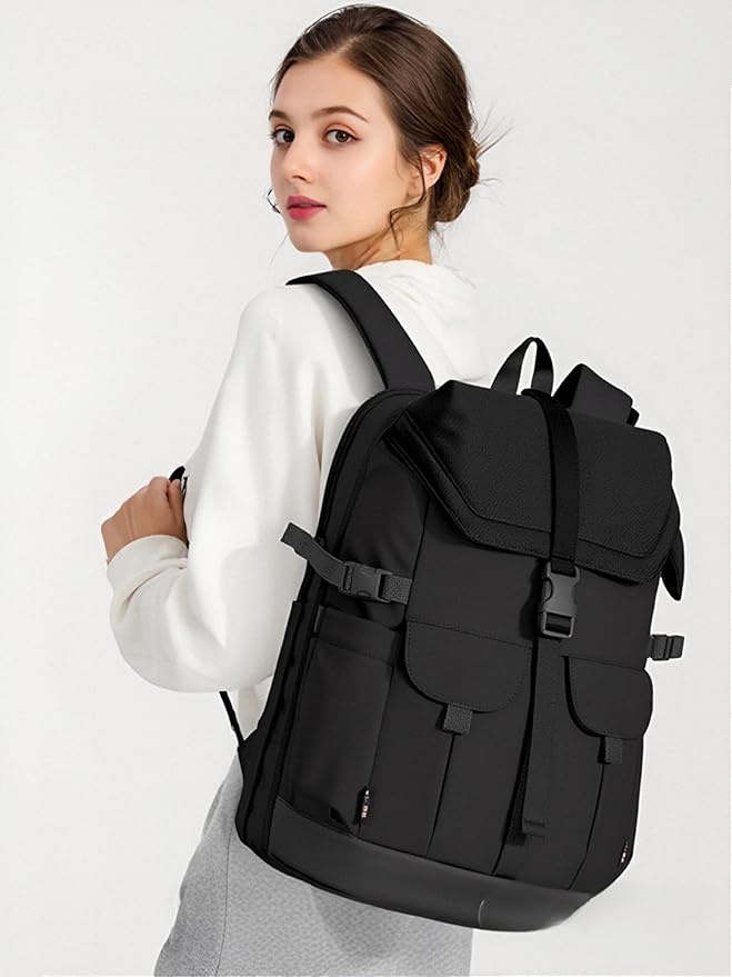aji Travel Laptop Backpack for Men Women, Large School BackpackFit 17 Inch Laptop, Carry on Backpack for Airplanes, Water Resistant & Comfortable College Computer Backpack(Obsidian Black)
