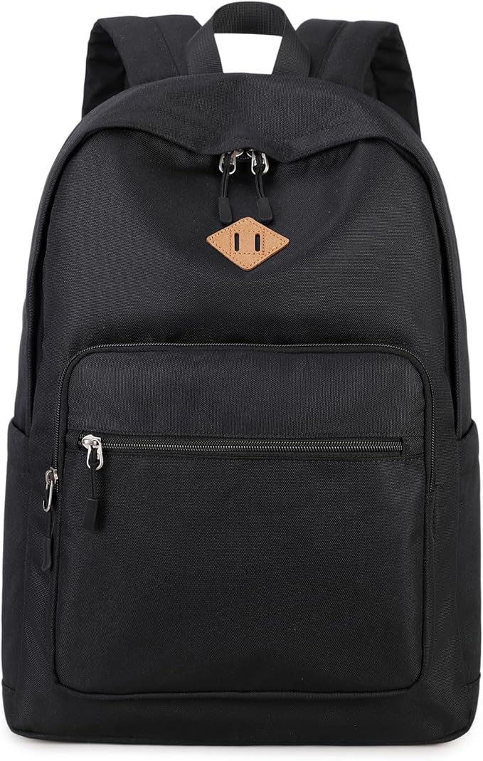 Lohol Classic Backpack for School Travel College, Durable Water Resistant Bookbag (Black)