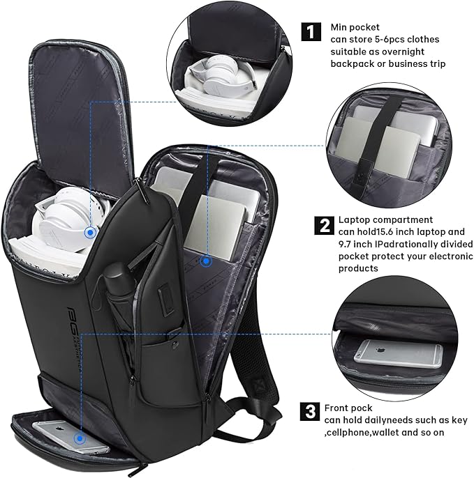 BANGE Business Laptop Smart backpack Can Hold 15.6 Inch Laptop Commute Backpack Carry on bag for men and women (Black)