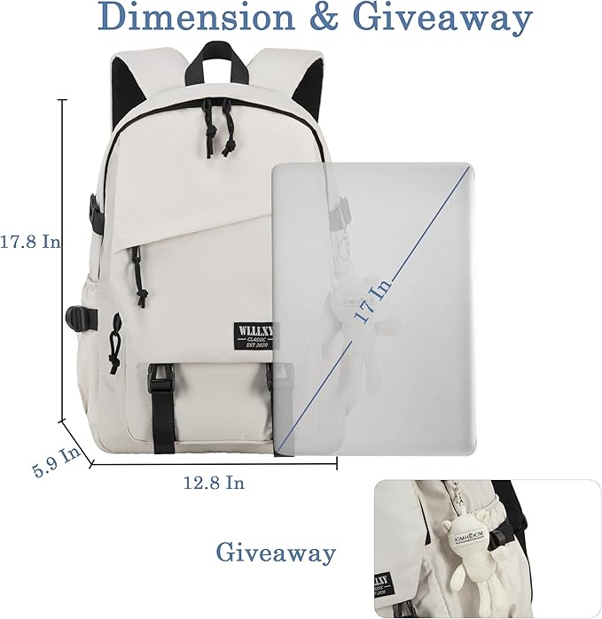 College Laptop Backpack for Men Women 15.6 Elementary Middle High School Book Bag For Teens Girls Boys Anti Theft Travel Backpacks Waterproof Casual Daypack Large Student Bookbags（Beige-L）