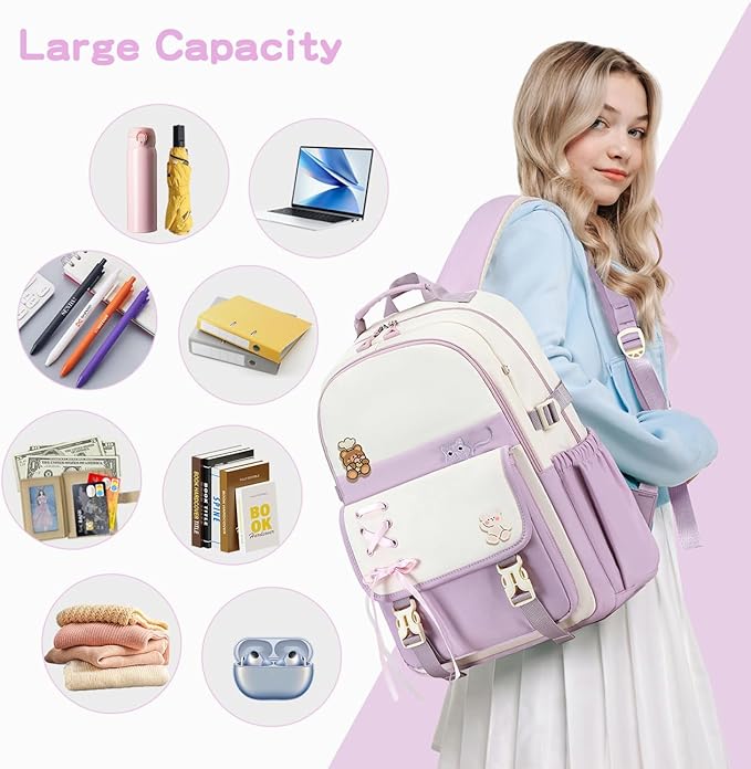 Cusangel Girls Backpack,Girls Cute Backpack Teen Kids Elementary Middle High School College Student,17" Nylon Bookbag For 9Age+ boys (Pink)