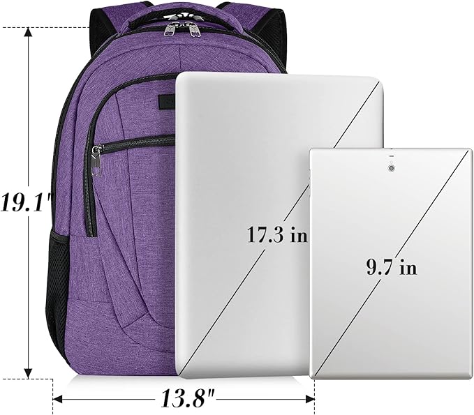 BIKROD Backpack for Women and Men, Extra Large School Backpacks for Teens, Water Resistant Back Pack Fits 17 Inch Laptop, Business Anti Theft Sturdy Computer Bag Gifts, Purple