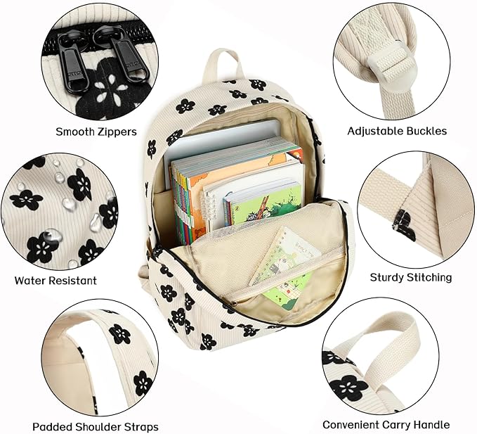 School Backpack for Teen Girls Kids Backpack with Lunch Bag Pencil Case, Waterproof Laptop Backpack Casual Daypacks for Preschool Kindergarten Elementary, Floral