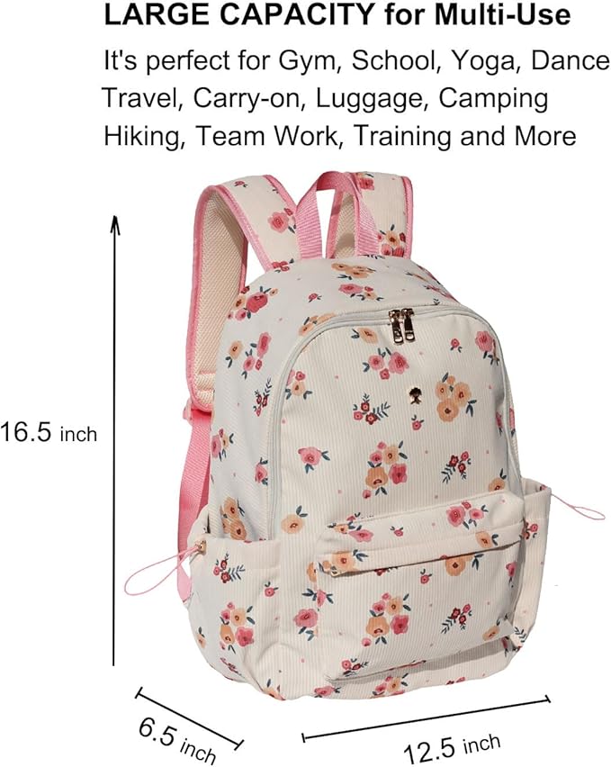 ESVAN Corduroy Backpack Lightweight Fashion 17 inch Laptop Bag for Women Casual College (Corduroy Beige Flower)